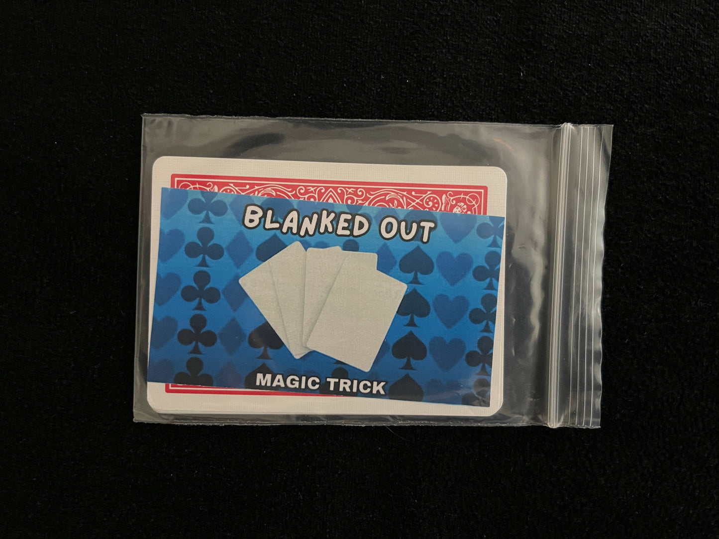 Blanked out magic card trick in a ziplock bag