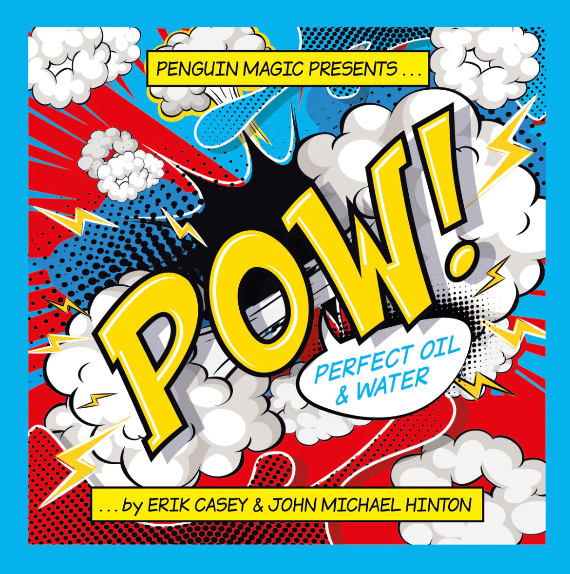 comic book-style poster for "Perfect Oil & Water" magic card trick you can buy.