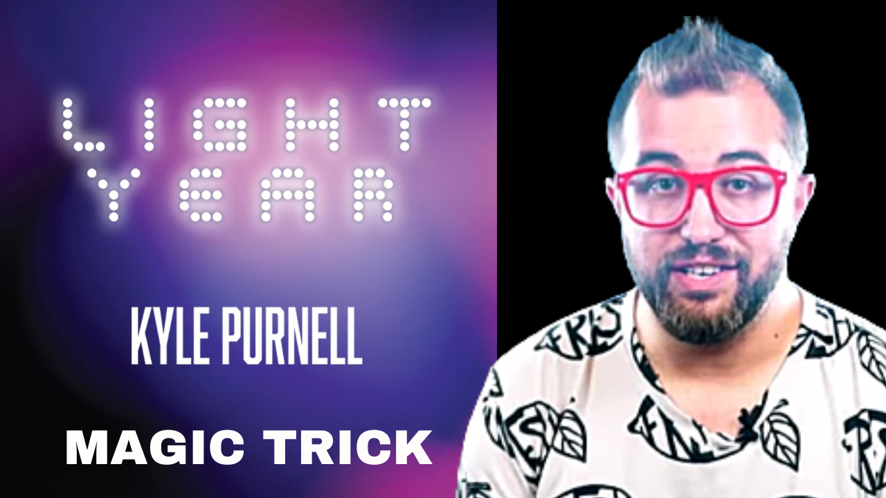 Magic trick cover for "Light Year" by Kyle Purnell, featuring stylized, illuminated text on a gradient purple background.