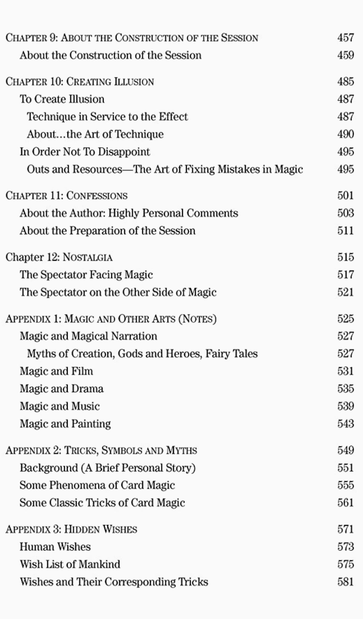 The Magic Rainbow by Juan Tamariz Magic Book cover illustration of a rainbow emerging from a magician's hat, under a crescent moon, with musical notes in the background. Table of contents 4