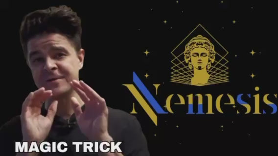 Gold stylized head of a classical statue overlaid with geometric patterns, set against a black background, with the word "Nemesis" in gold and blue stylized lettering. Demonstration video