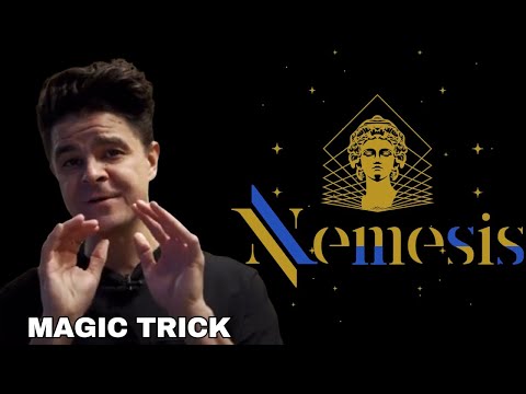 Gold stylized head of a classical statue overlaid with geometric patterns, set against a black background, with the word "Nemesis" in gold and blue stylized lettering. Demo video