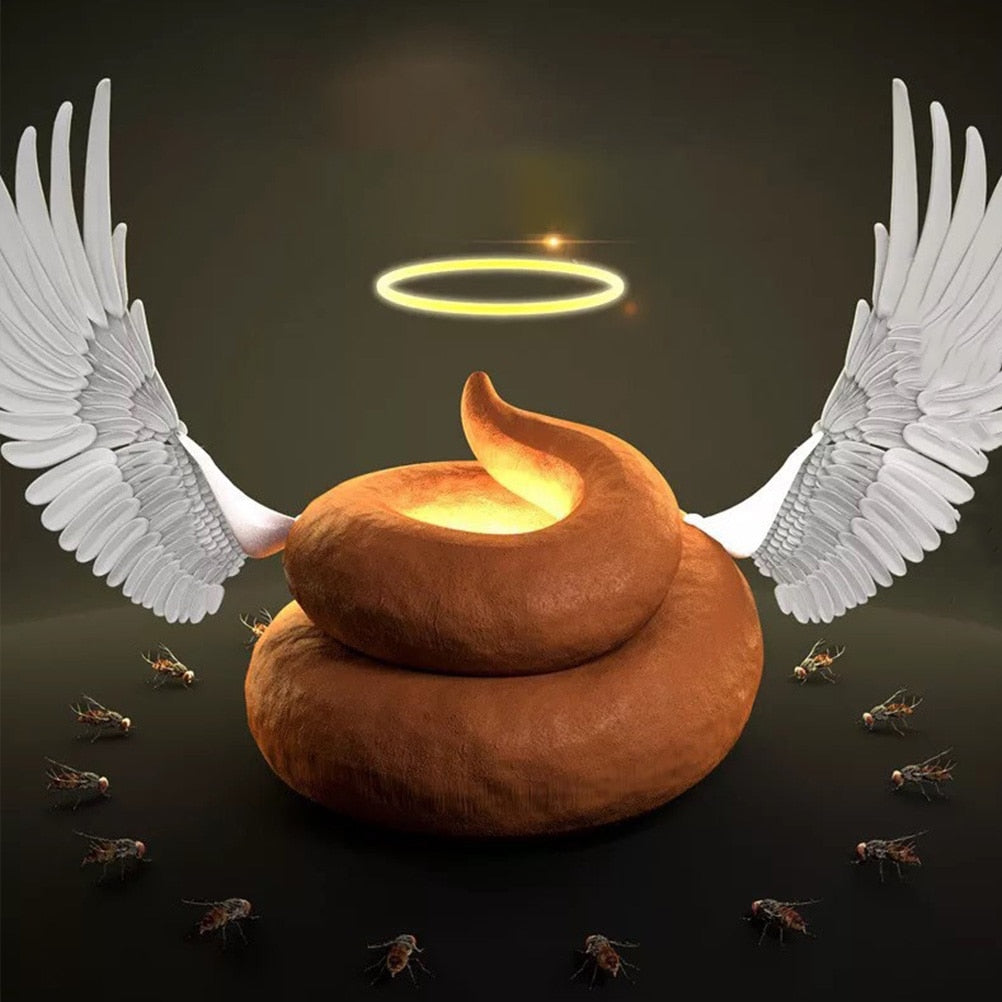 Fake poop with angel wings and a halo