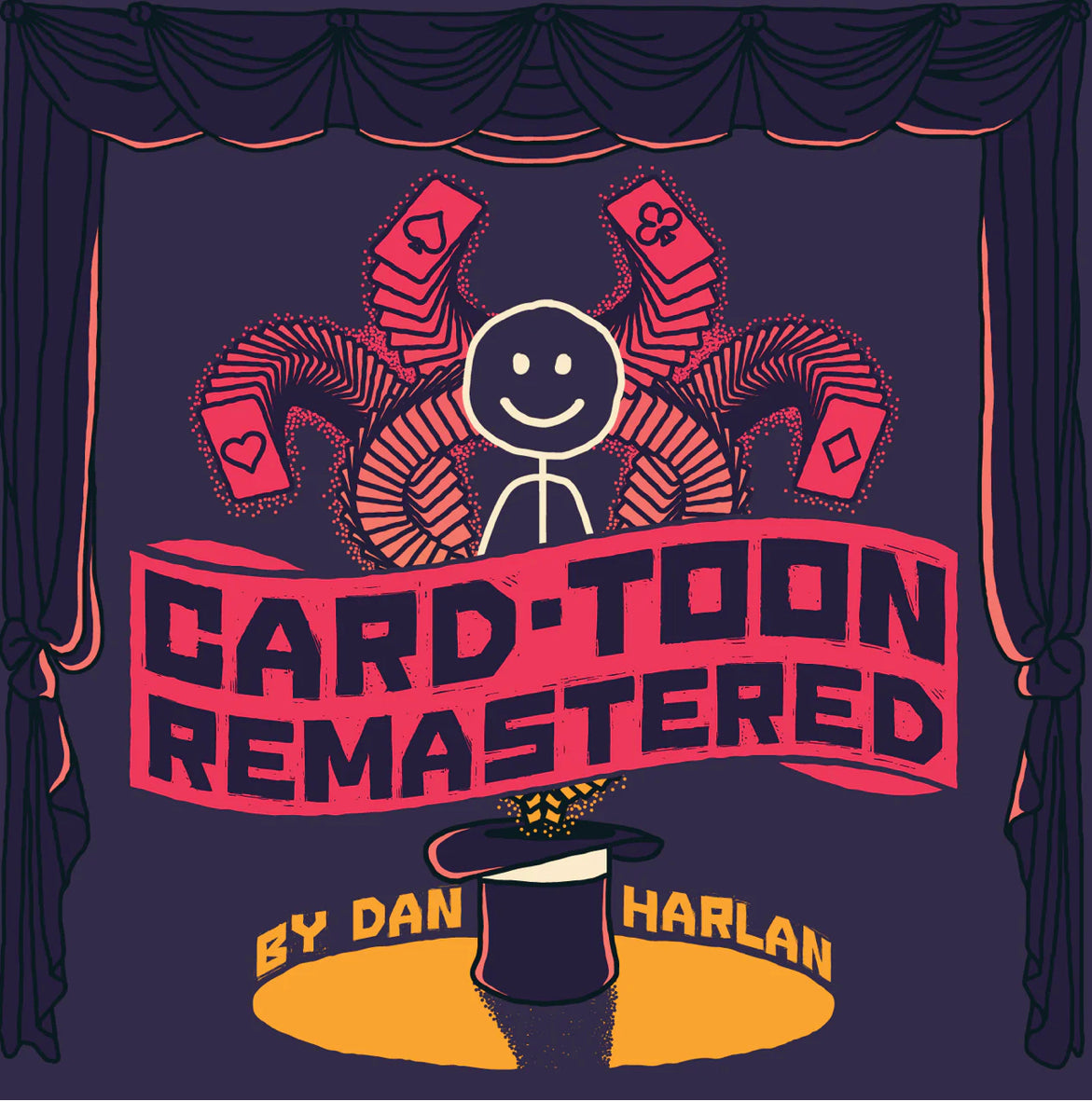 Card-toon remastered title graphic with a cartoon magician, playing cards, stage curtains, and a top hat.