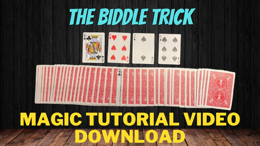 Magic tutorial video showing the Biddle card trick with a deck of cards arranged and several cards face up.