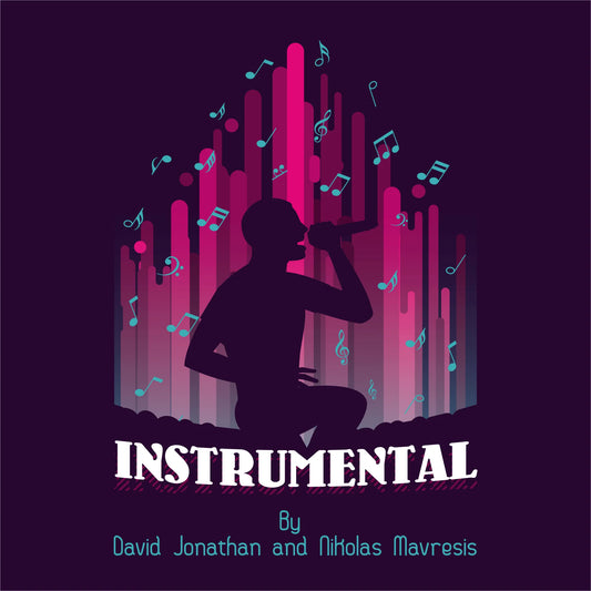Silhouette of a person singing into a microphone, surrounded by musical notes and vibrant pink and purple lines, with the title "INSTRUMENTAL" displayed prominently.