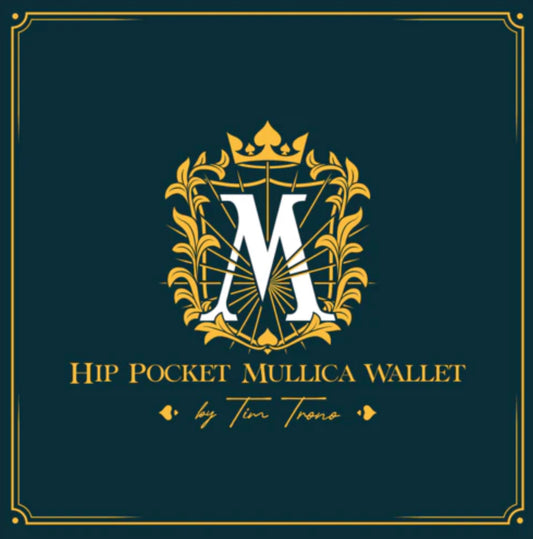 Hip Pocket Mullica Wallet logo by Tim Trono, featuring a stylized "M" within an ornate gold frame.