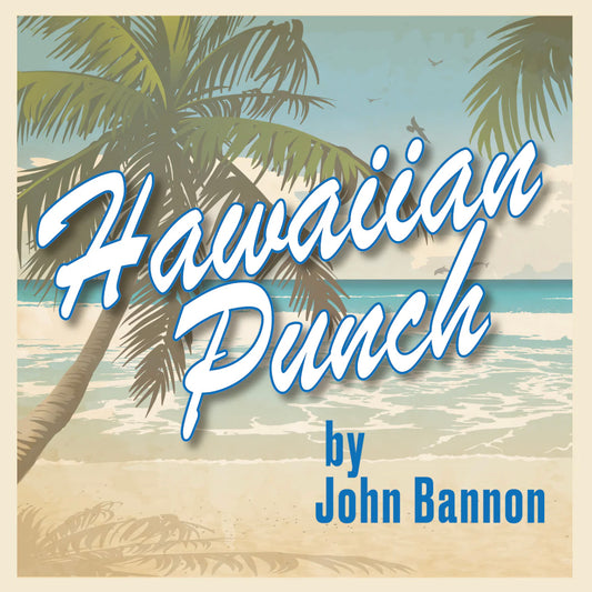 Vintage-style poster for "Hawaiian Punch" by John Bannon, featuring palm trees, beach, and ocean.