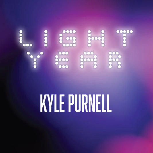 Magic trick cover for "Light Year" by Kyle Purnell, featuring stylized, illuminated text on a gradient purple background.