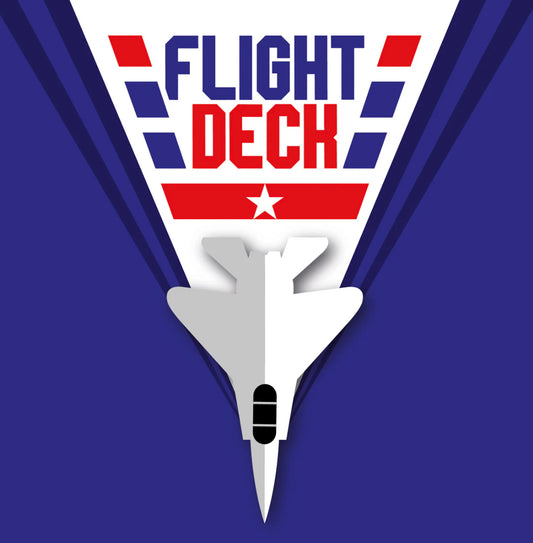 Military jet fighter graphic against a backdrop of Flight Deck text and American colors.