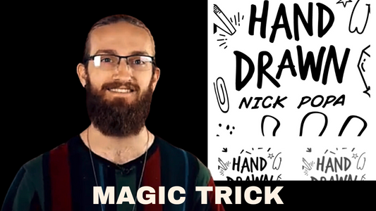 Man with beard and glasses presenting a hand-drawn magic trick by Nick Popa.