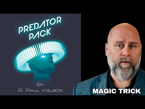 Teal-hued head with glowing, geometric crown, title "PREDATOR PACK" magic trick by R. Paul Wilson demo video 