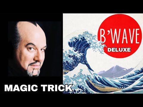 Close-up of a magician Max Maven alongside a graphic of the Great Wave off Kanagawa album cover, titled "B'Wave Deluxe."
