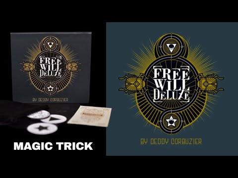 Magic trick cover for "Free Will Deluxe" by Deddy Corbuzier, featuring a stylized, circular design with gold accents, and images of beetles. Demo video 